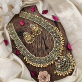 Vriksham Traditional Chandbali Pendant Floral Pealrs Coted Long Neckpiece-Green Red & White-G20287